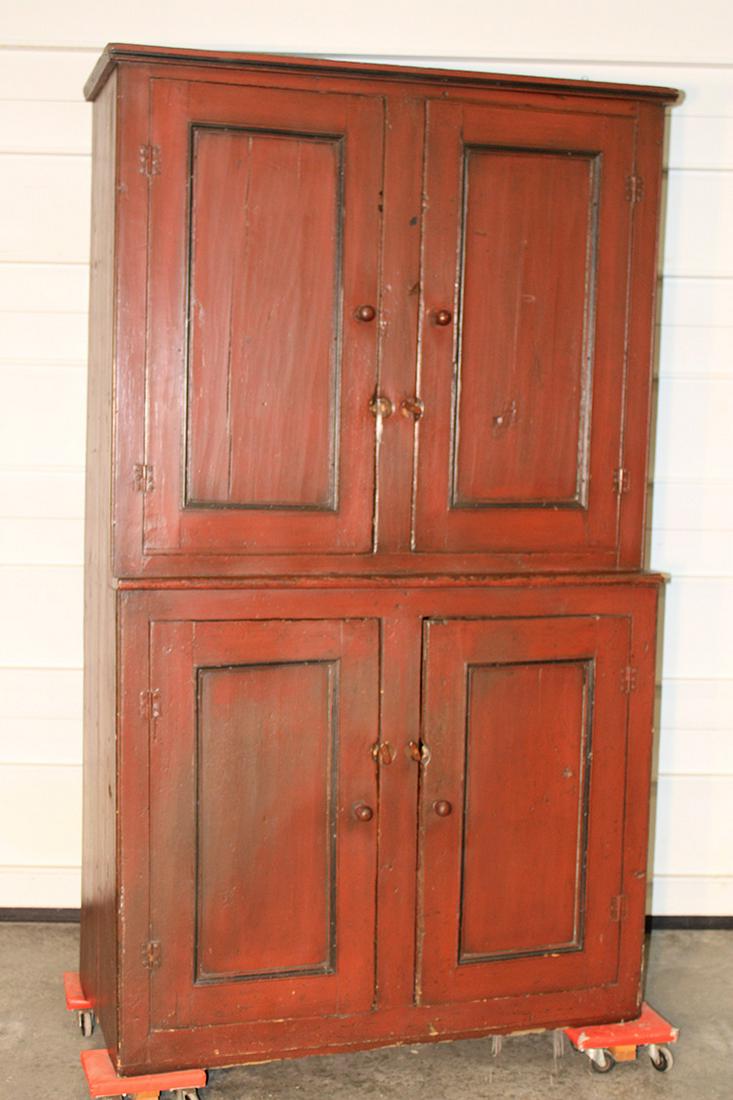Exceptional Early Red Step Back Cupboard With Wide Board Backs (1 of 7)