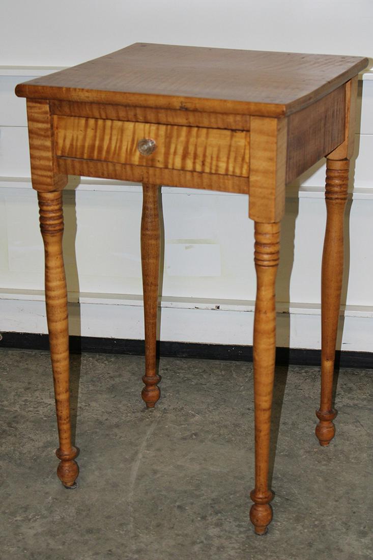 Super Tiger Maple 1 Drawer Stand With Tall Thin Turned Legs (1 of 4)