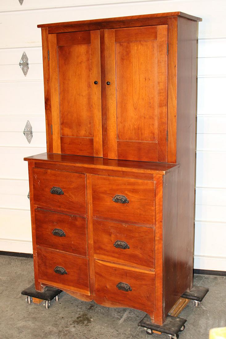 Super Solid Cherry 19Th C. Step Back Cupboard With 6 Deep Drawers (1 of 3)
