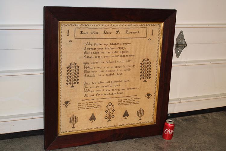 Large 19Th C. Sampler Titled "Love And Duty To Parents" (1 of 4)