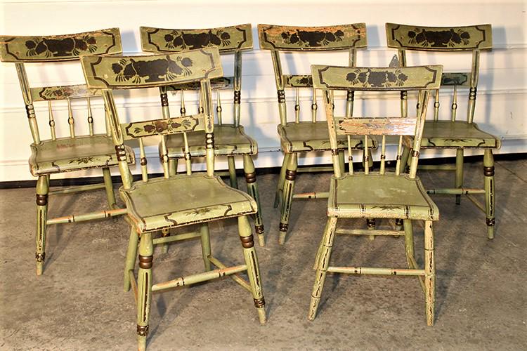 Set Of 6 Plank Seat Period Stenciled Chairs (1 of 3)