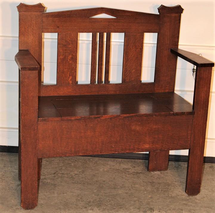 Original Finish Lift Seat Mission Oak Bench (1 of 3)