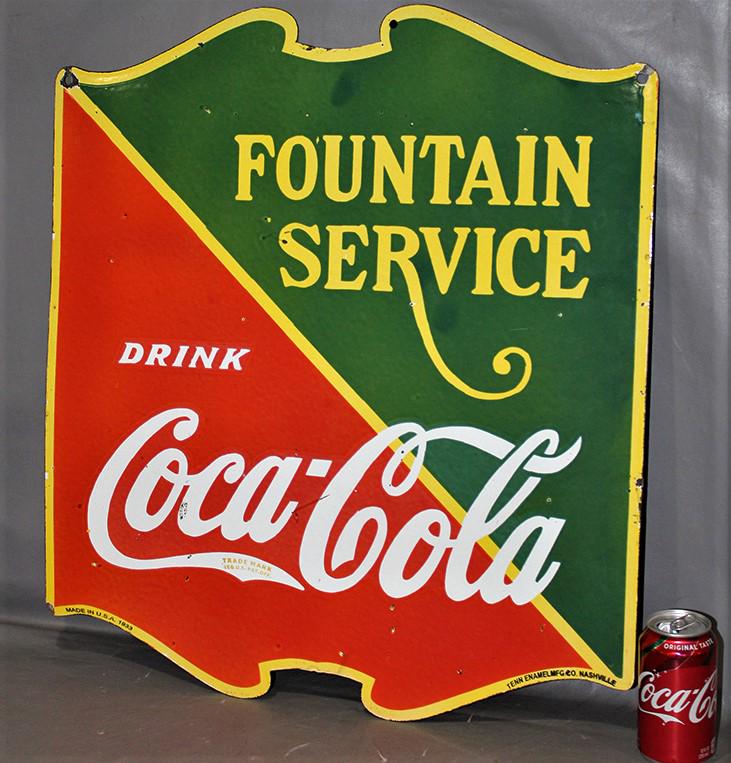 Nice Coca Cola Fountain Service Sign, Double Sided Porcelain (1 of 4)