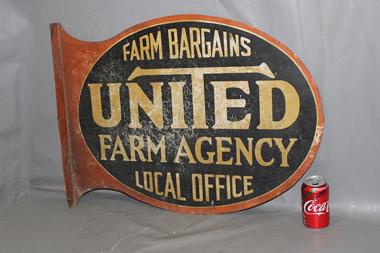 Large Antique United Farm Agency Local Office Flange Sign
