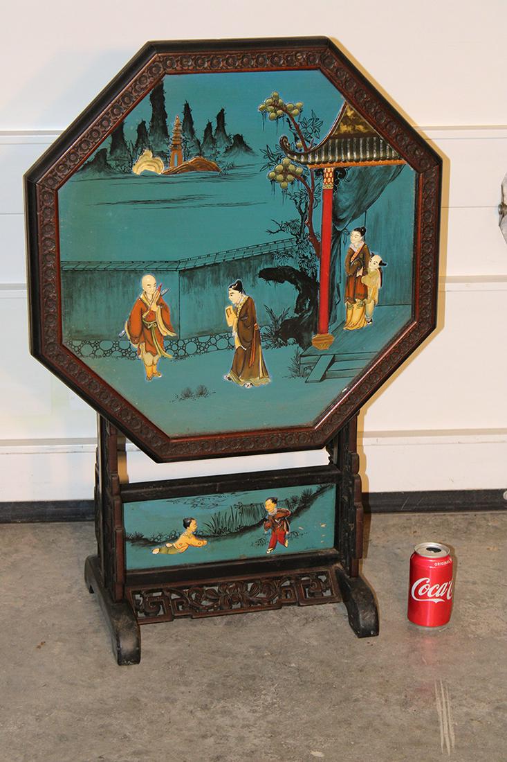 Antique Oriental Tilt Top Table With High Relief Scenic Design (1 of 6)