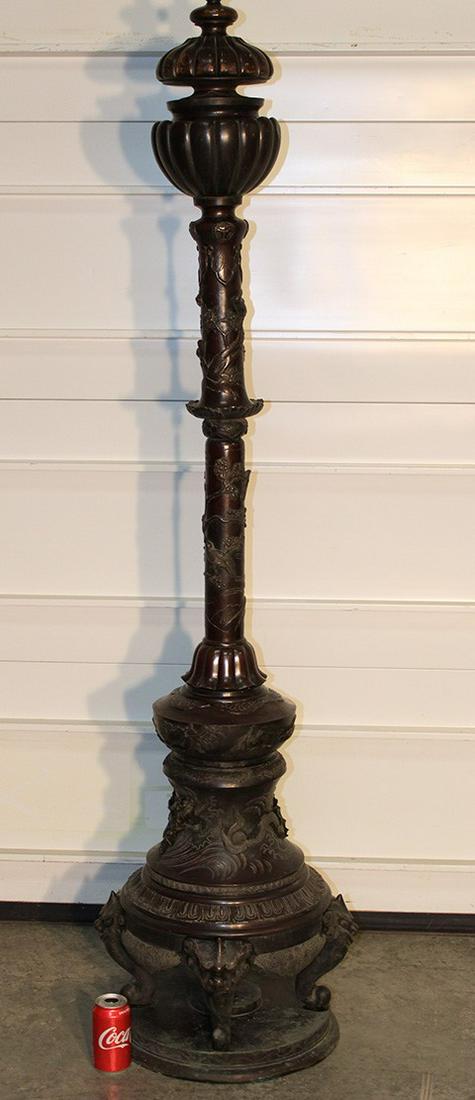 Great Antique Bronze Oriental Floor Lamp Base With Dragons (1 of 6)
