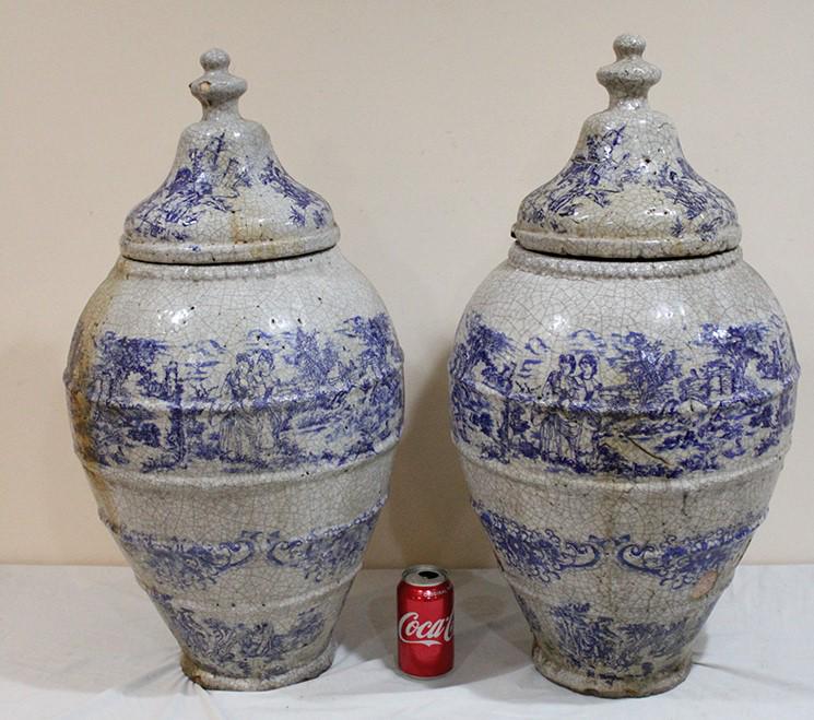 Pair Of Large 29" Covered Redware Urns With Heavy Glaze (1 of 6)