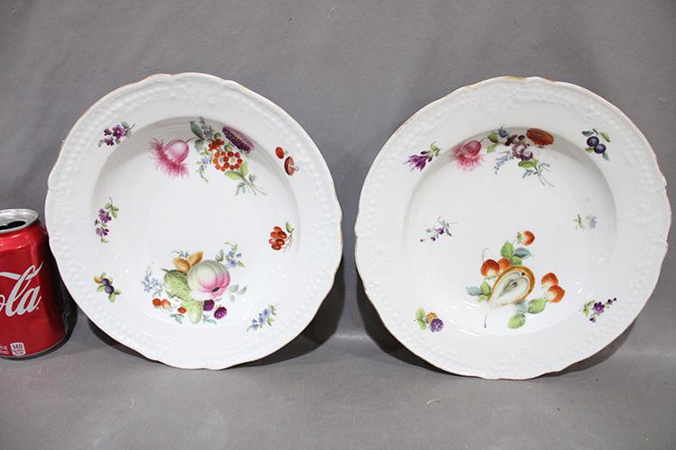 Pair Of Early Meissen 10" Plates With Fruit: Pair of early Meissen 10" plates with fruit. 1 has a couple of small chips (see photo).