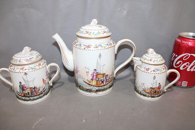 Early 18Th Or 19Th Swiss Porcelain Nyon 3 Piece Tea Set With Ships (1 of 4)