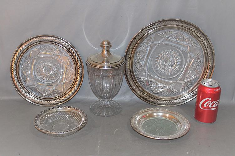 Nice Group Of Sterling Silver And Cut Etched Glass: Nice group of sterling silver and cut etched glass, all perfect. Largest is 11".