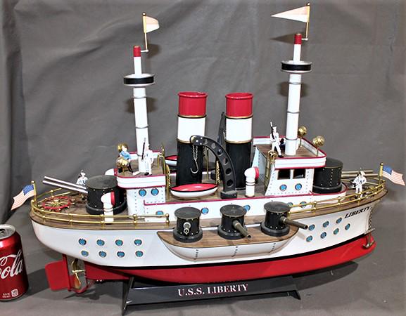Pristine Retro 123 Replica Of The U. S. S. Liberty (Extremely Well Made): Pristine retro 123 replica of the U. S. S. Liberty (extremely well made). Many moving parts. 24" wide, 19" tall, 13" deep.
