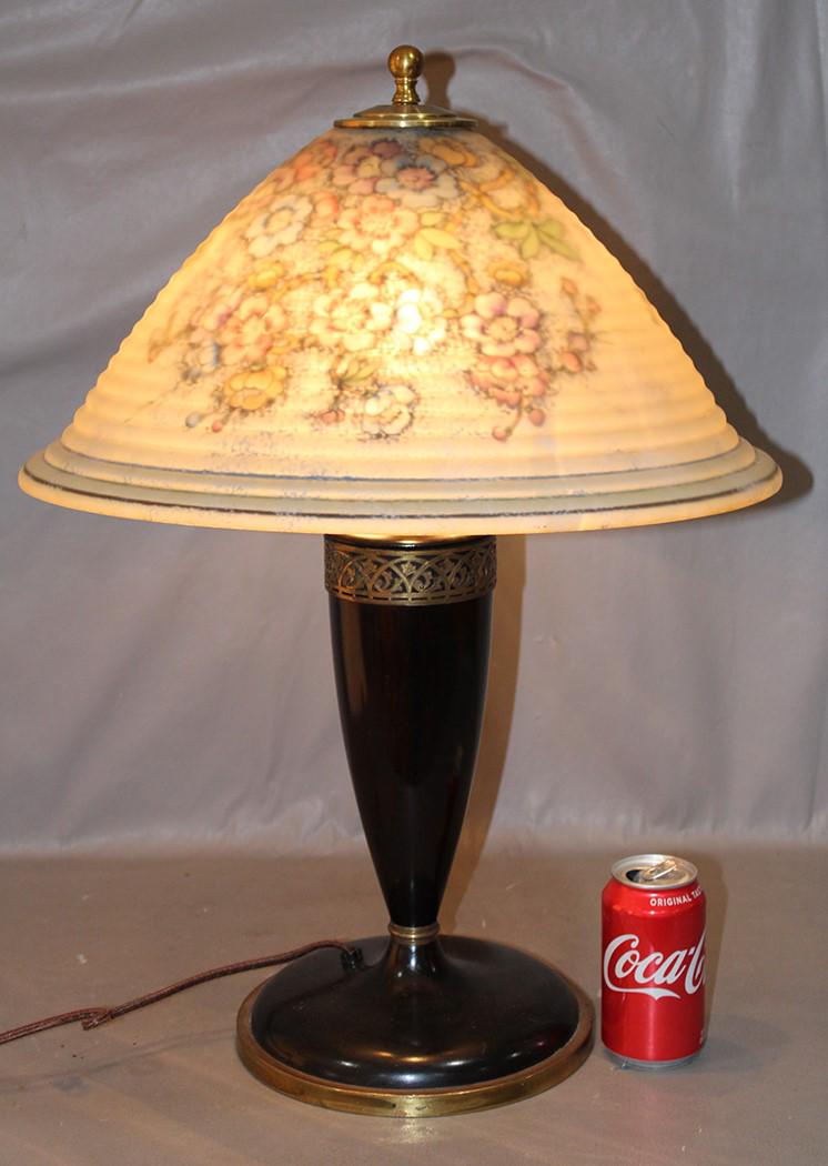 Large 18" Unusual Pairpoint Floral Reversed Painted Table Lamp With Beehive Shade (1 of 5)