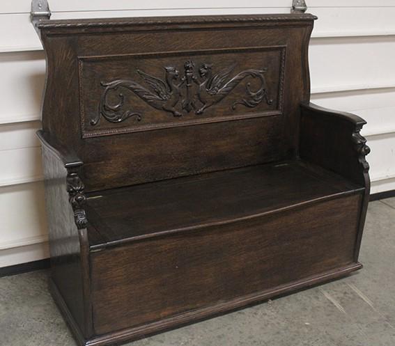 Oak Lift Seat Bench With Lions And Winged Griffin Back (1 of 7)