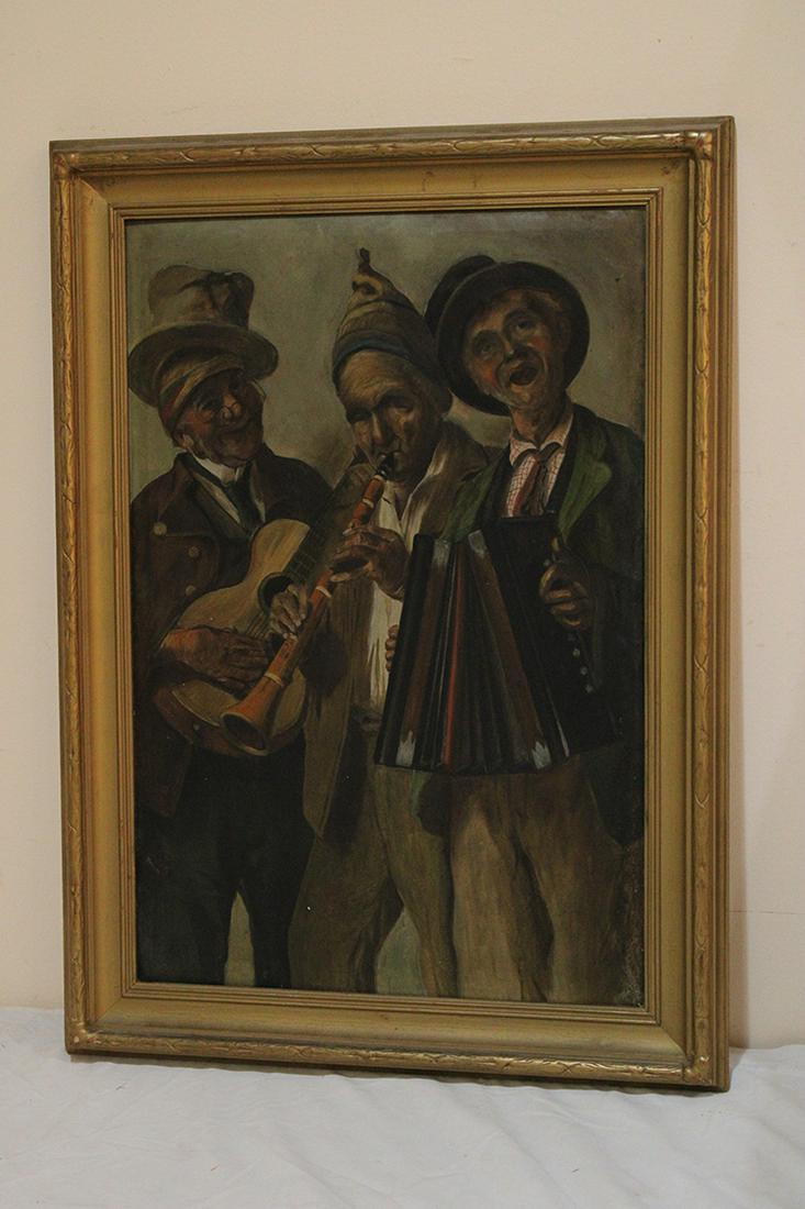 Antique Painting Oil On Canvas Of 3 Hobo Looking Musicians (1 of 4)