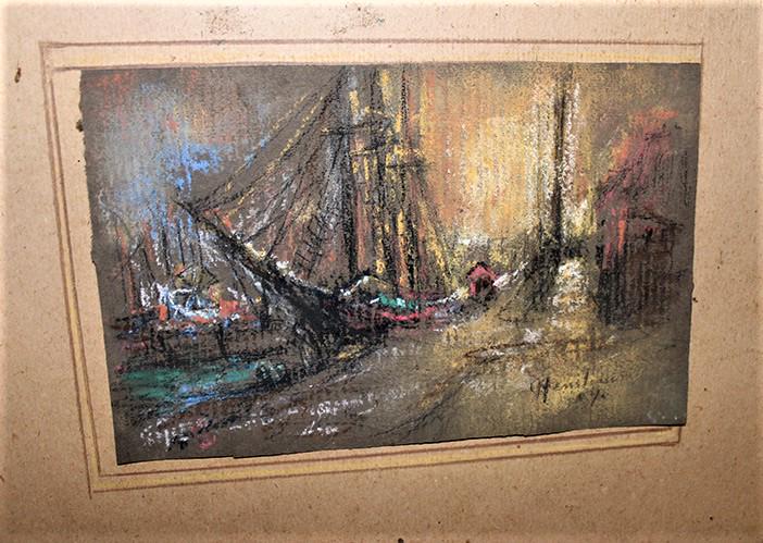 Antique Estate Fresh Pastel Painting Of Ships (1 of 4)