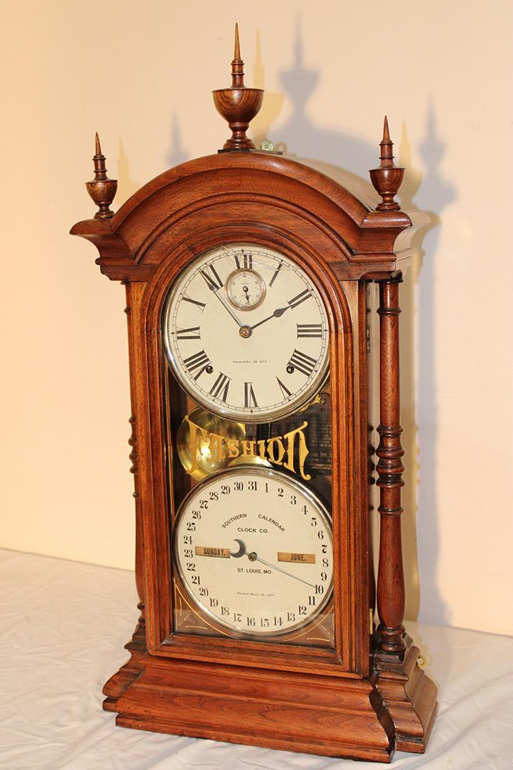 Large 33" Fashion Double Dial Clock In Walnut By The Southern Calendar Clock Co. (1 of 6)
