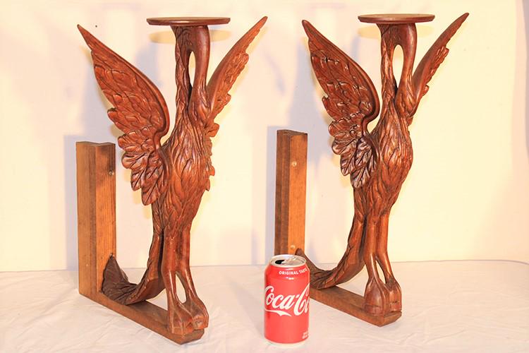 2 carved wooden architectural swans. (1 of 3)
