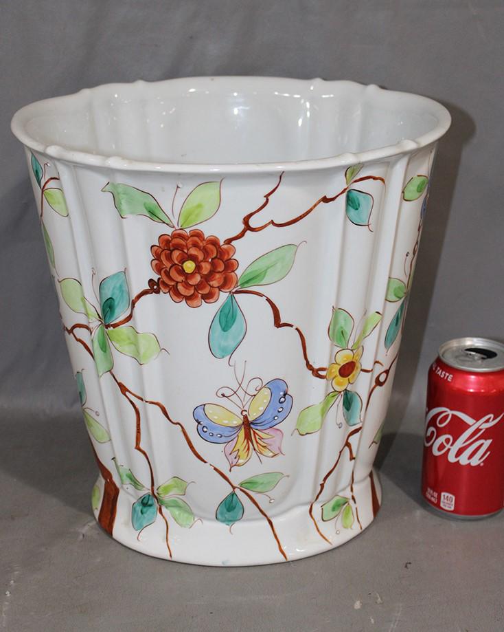 Hand Painted Mid Century Sherle Wagner Porcelain Waste Basket (1 of 3)