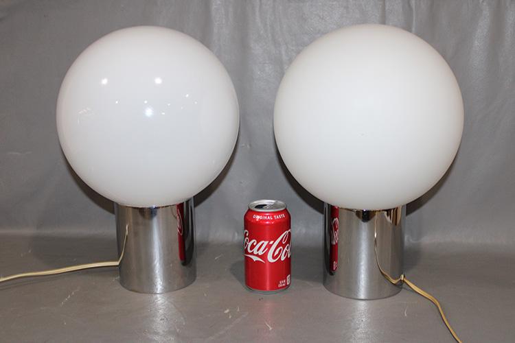 Pair Of Mid Century Chrome Base Lamps With White Globes (1 of 3)