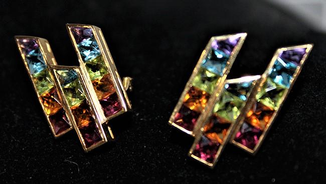 18K Gold Earrings With Multi Colored Gem Stone (1 of 4)