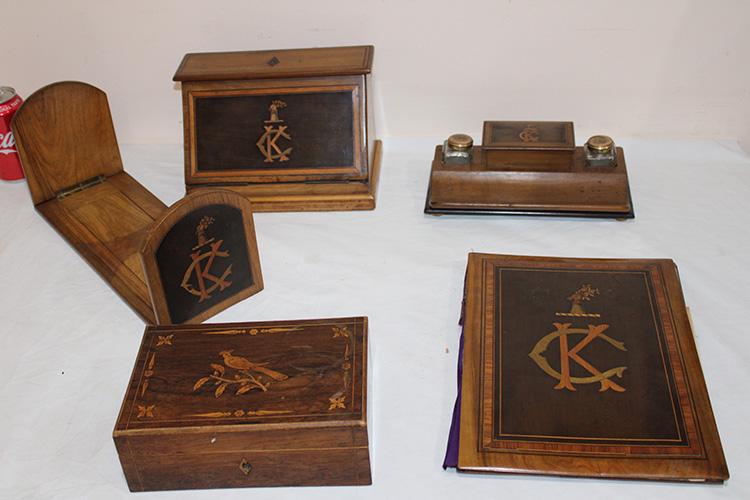 Wonderful Collection Of Rosewood And Satinwood Inlaid Victorian Desk Accessories (1 of 5)