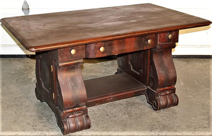 Unusual Mahogany Library Desk With Double Door Sides (1 of 5)