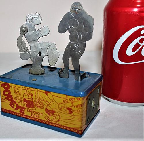 1930'S Straits Mfg Co. Tin Litho Mechanical Popeye Knock Out Bank (1 of 3)