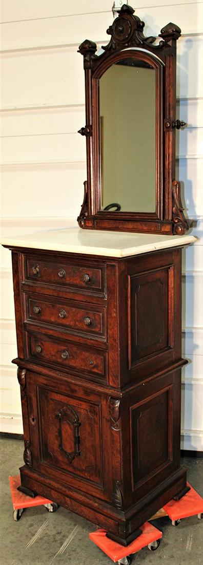 Unusual Victorian walnut and burl marble top renaissance lingerie chest (1 of 5)