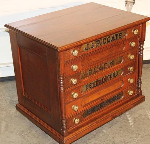 Nice Victorian J&P coats 6 drawer spool cabinet with large advertising (1 of 4)
