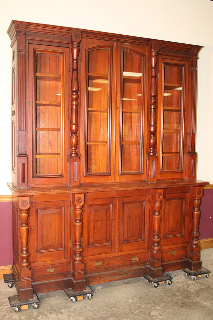 Large Victorian cherry 2 piece breakfront with 4 glass door step back top (1 of 6)