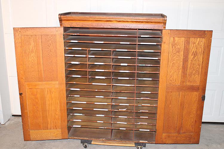 Oak 2 door file unit with great interior: Oak 2 door file unit with great interior, a perfect filing system. 43" wide, 57" tall, 19" deep.