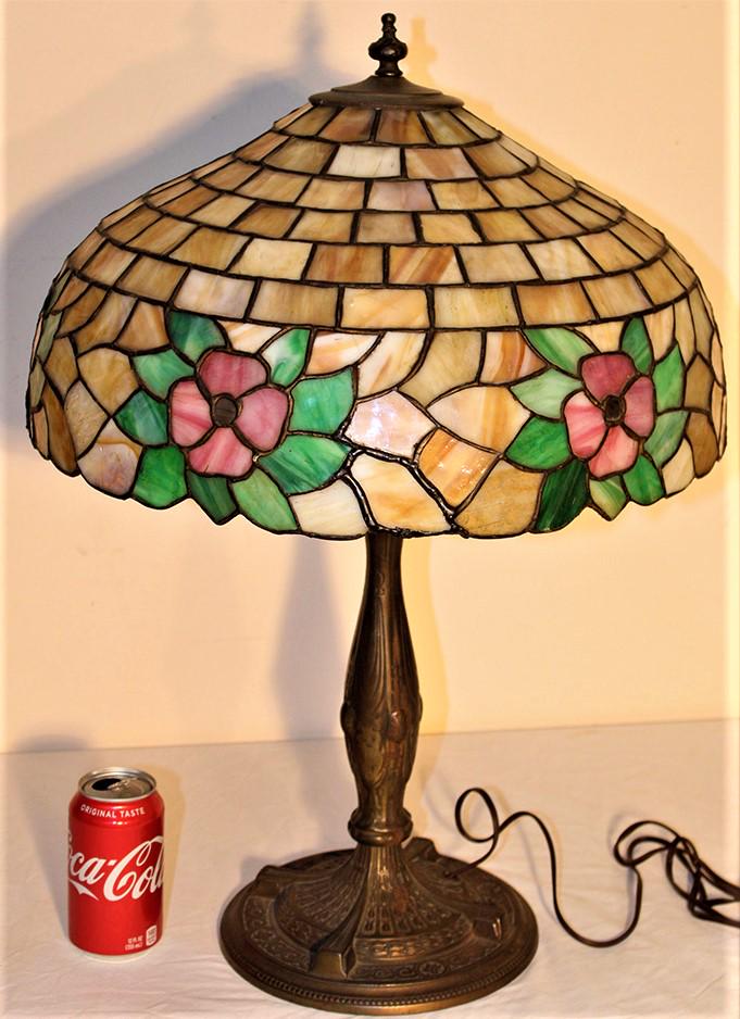 Large antique 18" floral leaded table lamp (1 of 4)