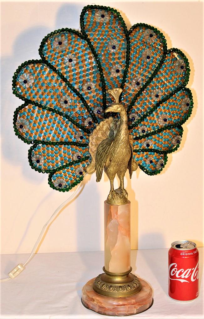 Rare bronze and marble 25" peacock lamp (1 of 7)