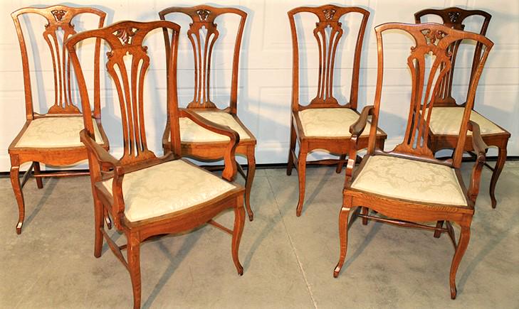 Wonderful set of 6 quarter sawn oak dining room chairs (1 of 5)