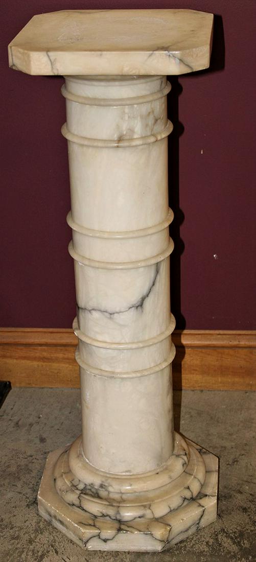 Clean 32" marble pedestal with white carrera marble (1 of 3)