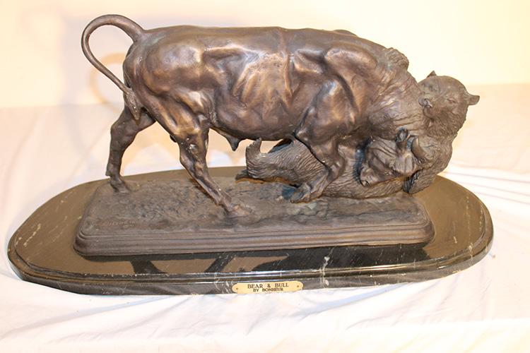 Large bronze bear and bull artist signed and dated Bonheur (1 of 5)