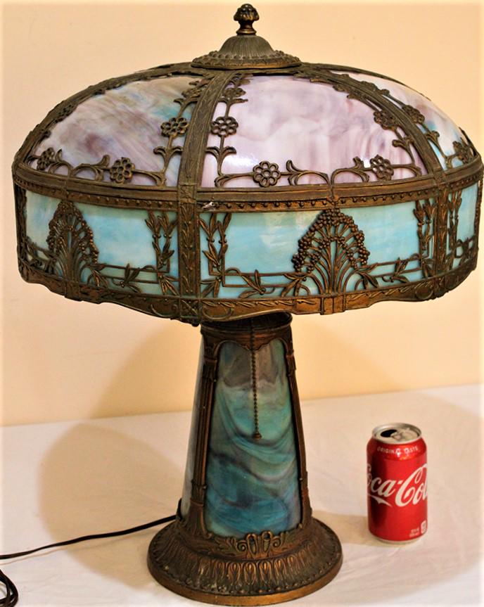 One of the nicest purple and blue multi-paneled lamp with light up base (1 of 4)