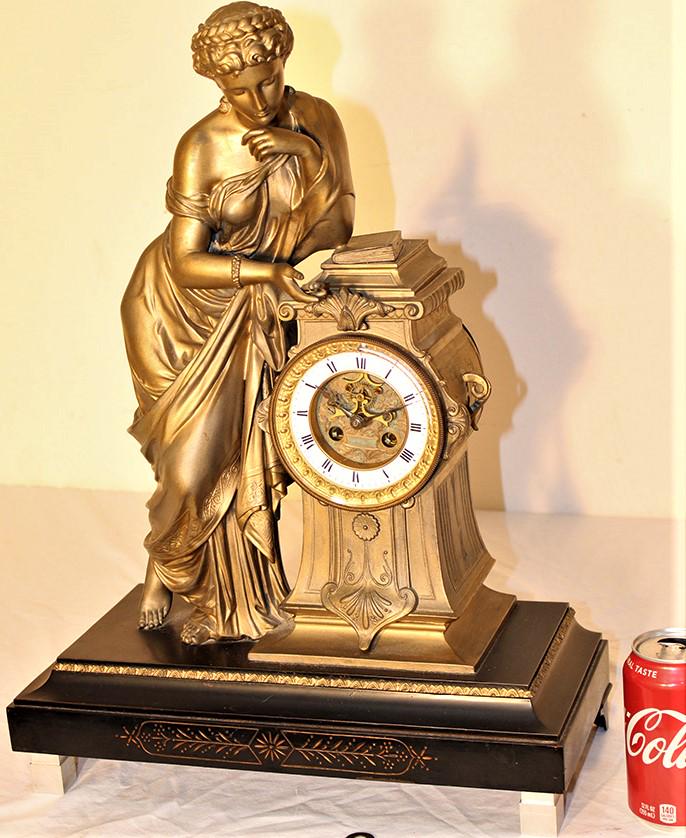 Large figural French mantel clock signed Marti with open escapement (1 of 4)