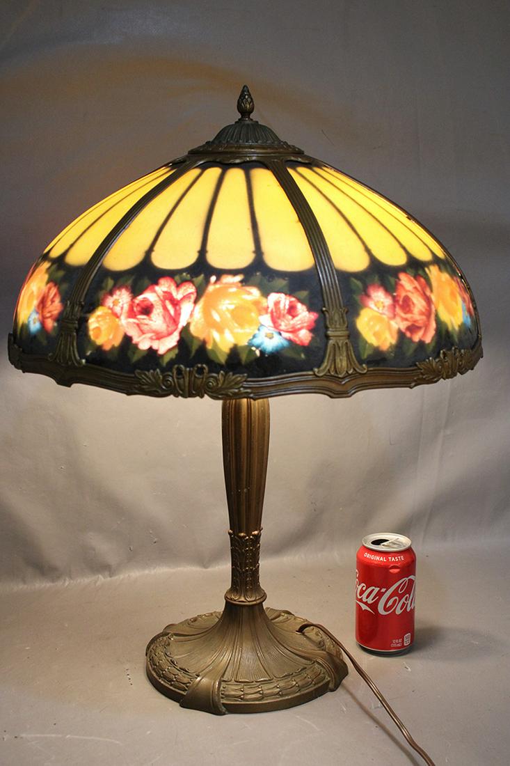 Signed Royal Art Glass Co. reversed painted table lamp (1 of 4)