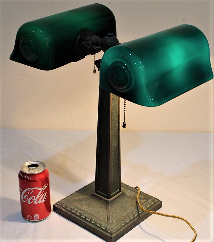 All original verdelite double bankers lamp (1 of 4)