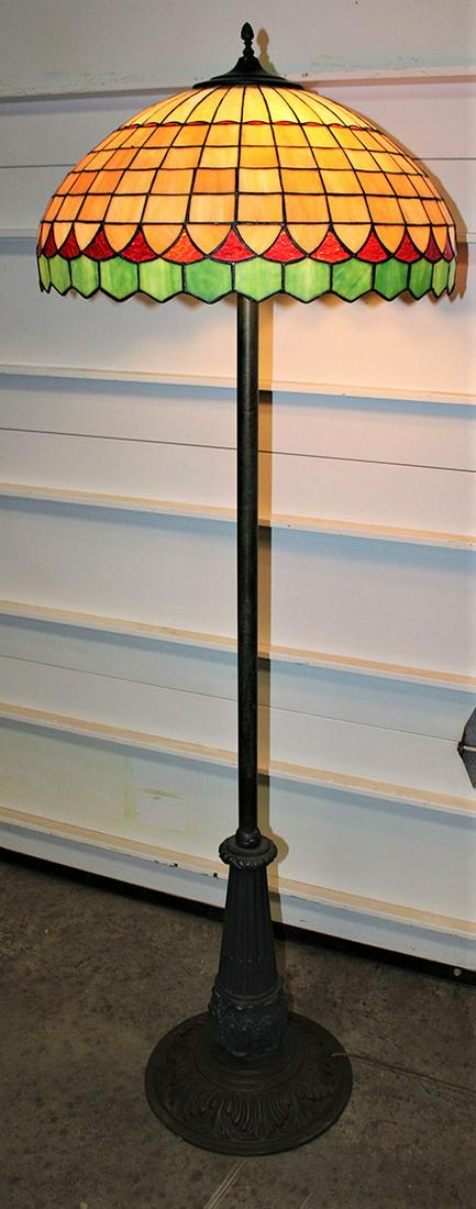 Multicolored antique leaded floor lamp with fancy iron green patina (1 of 5)