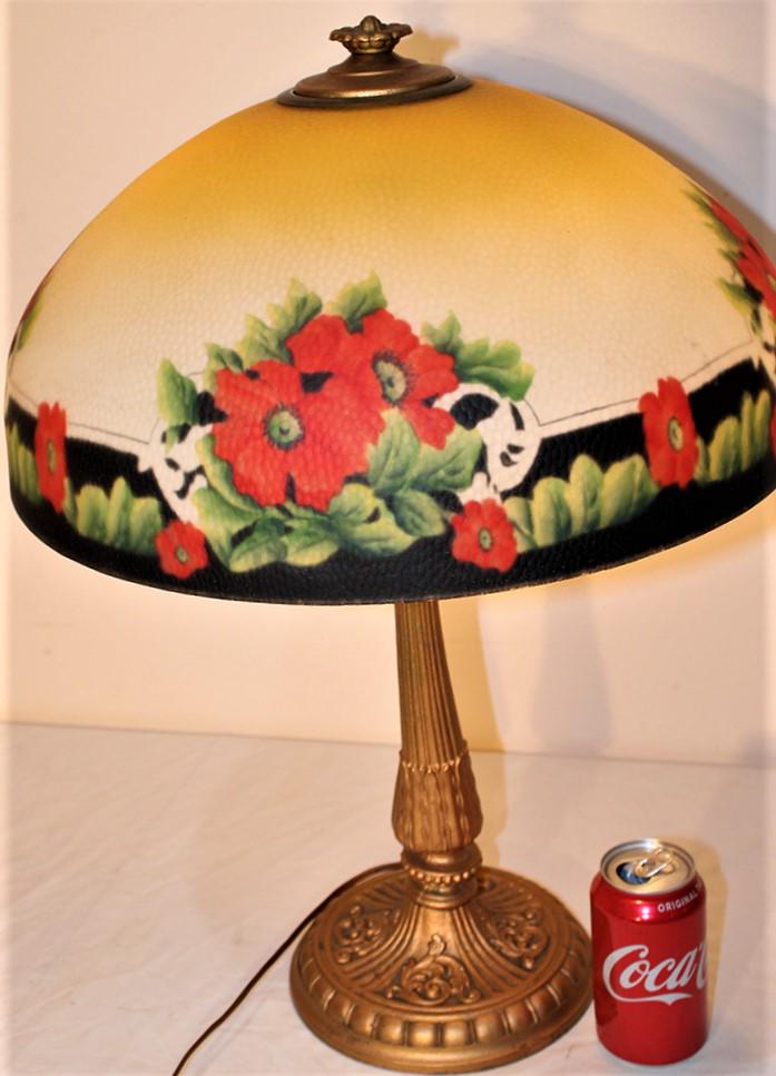 Colorful antique reversed painted table lamp with floral design (1 of 4)