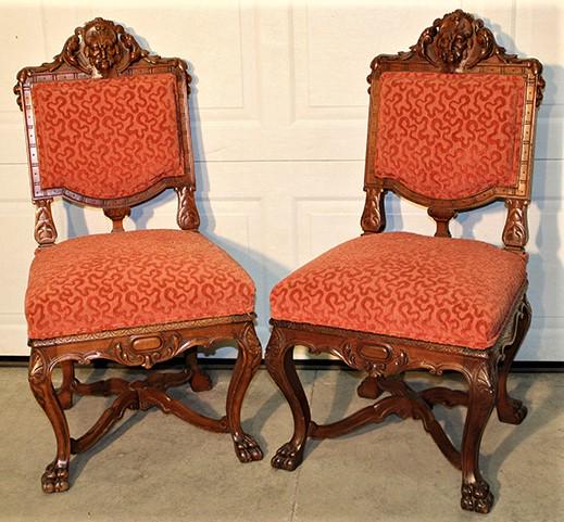 Pair of nice walnut Victorian hall chair with northwind style faces (1 of 4)