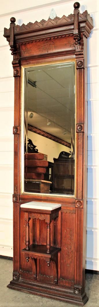 Real clean walnut Victorian Eastlake pier mirror with white marble (1 of 4)