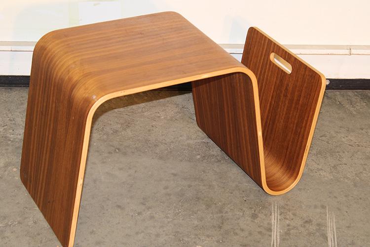 Mid century laminated teakwood S-shaped side table (1 of 4)