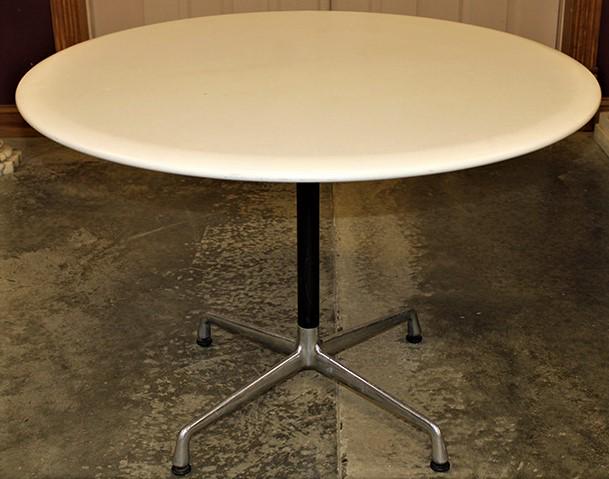 Signed Herman Miller mid century 42" round table with metal pedestal base (1 of 6)
