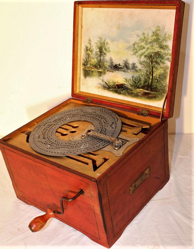 Early Intona 2 crank music box original scenic back (1 of 5)