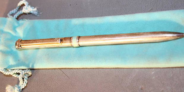 Signed Tiffany & Co. Pen With Bag And Box: Signed Tiffany & Co. pen with bag and box. Working, no monograms, needs polishing. 5" long.