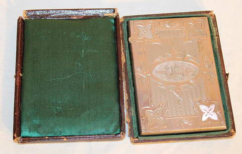 Wonderful Silver Card Holder With Etch Design: Wonderful silver card holder with etch design, nice hallmarks in the original case. Case that holds it is in 2 pieces. 2 1/2" wide, 4" tall.