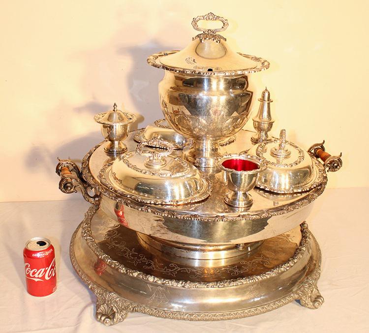 Monumental Victorian Silver Plate 27" Rotary Center Piece With Removable Dishes, Tureen, Etc. (1 of 6)